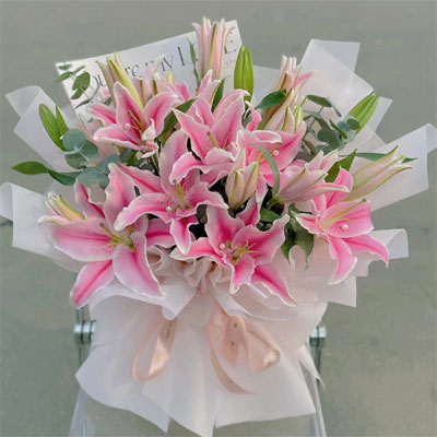 send 5 pink lilies china